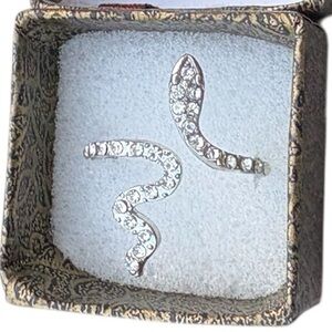 3/$25 Silver Toned Rhinestone Snake Ring Adjustable Sizing